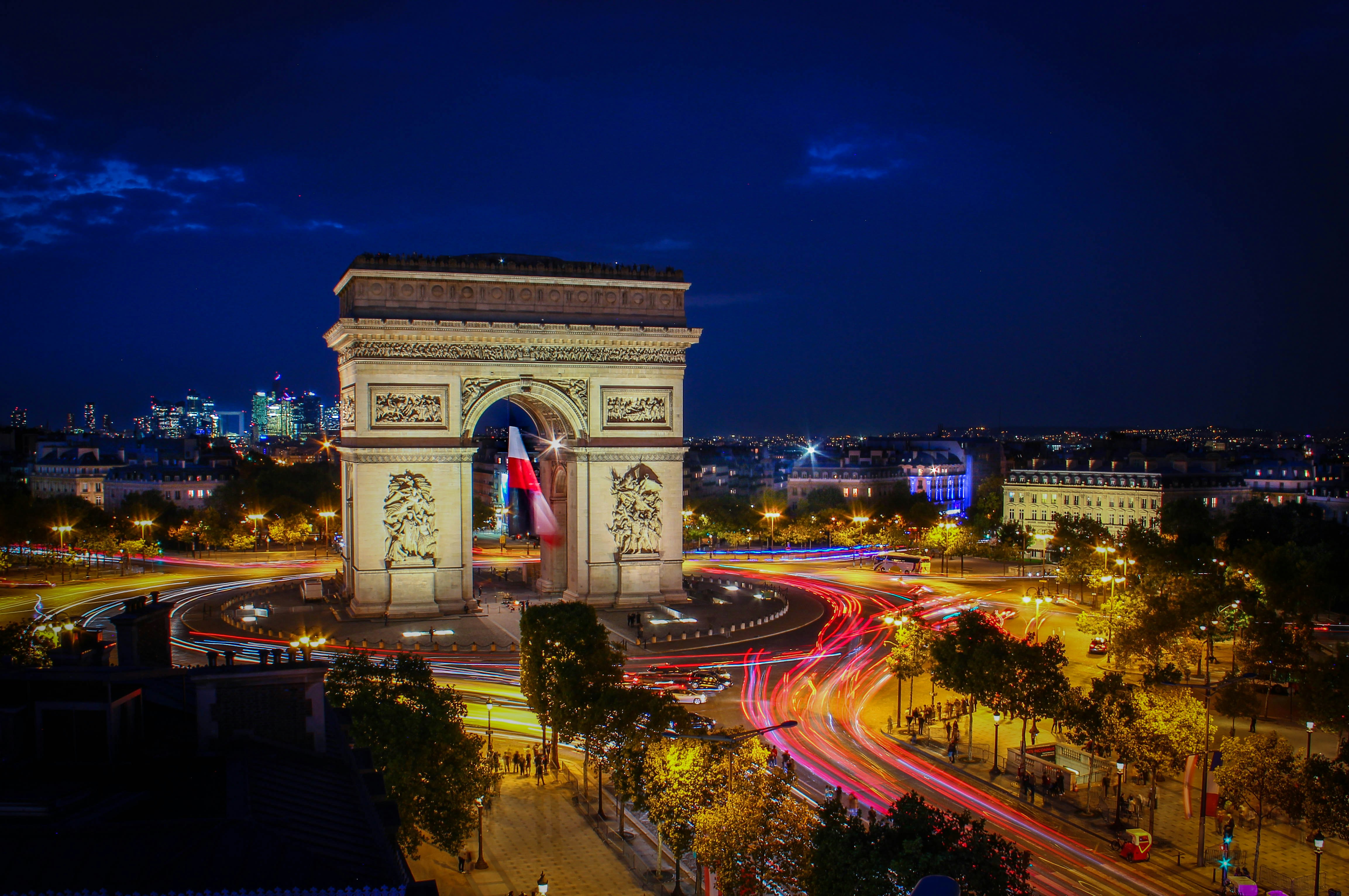The Arc de Triomphe at the end of the Champs-Elysees in Paris